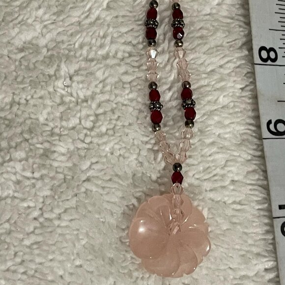 Vintage Carved Rose Quartz Beaded Necklace - Picture 4 of 4